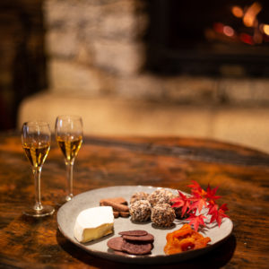 Drinks and treats in front of the open fire